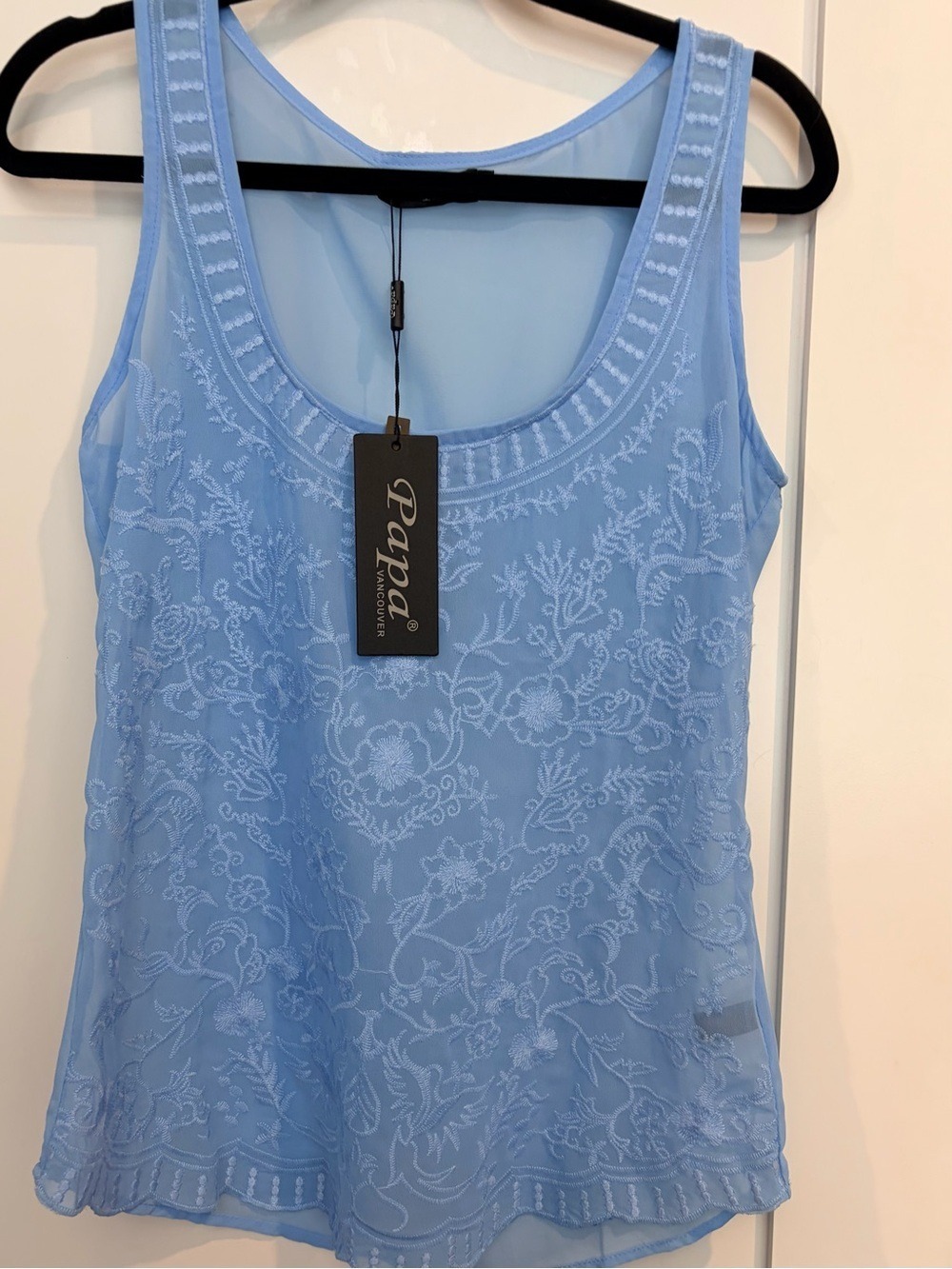 Papa Vancouver Blue Embroidered Mesh Tunic Tank Top Size Small NWT